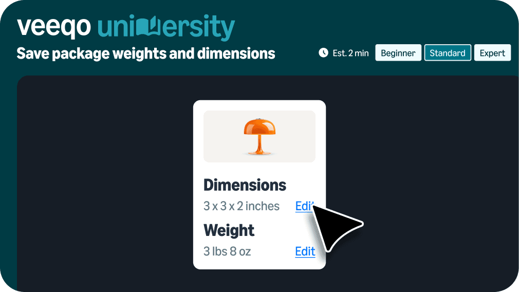 Saving package weights and dimensions