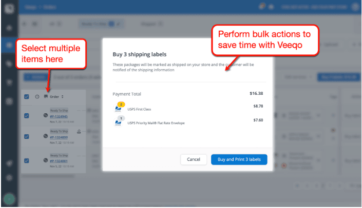 Veeqo create bulk shipping labels