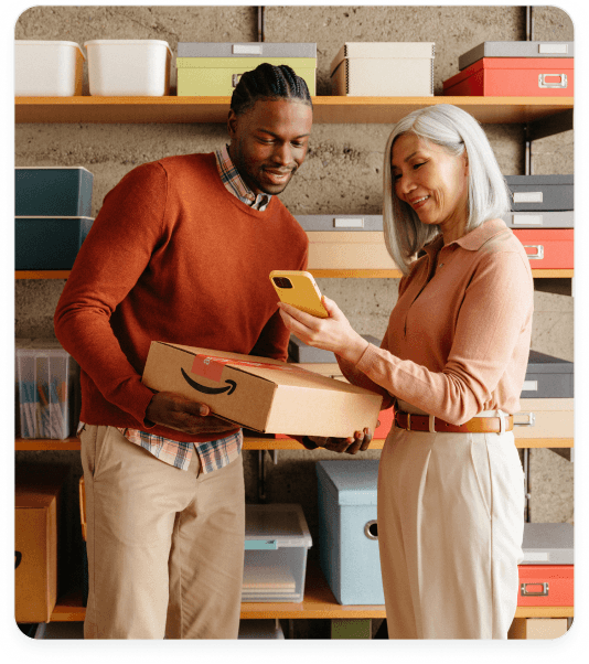 Man and woman with amazon box