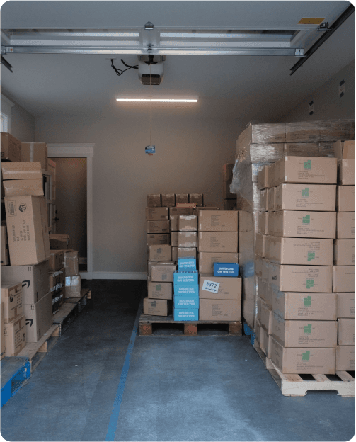 eChapps garage set-up with inventory boxes