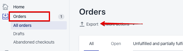 Shopify order export button